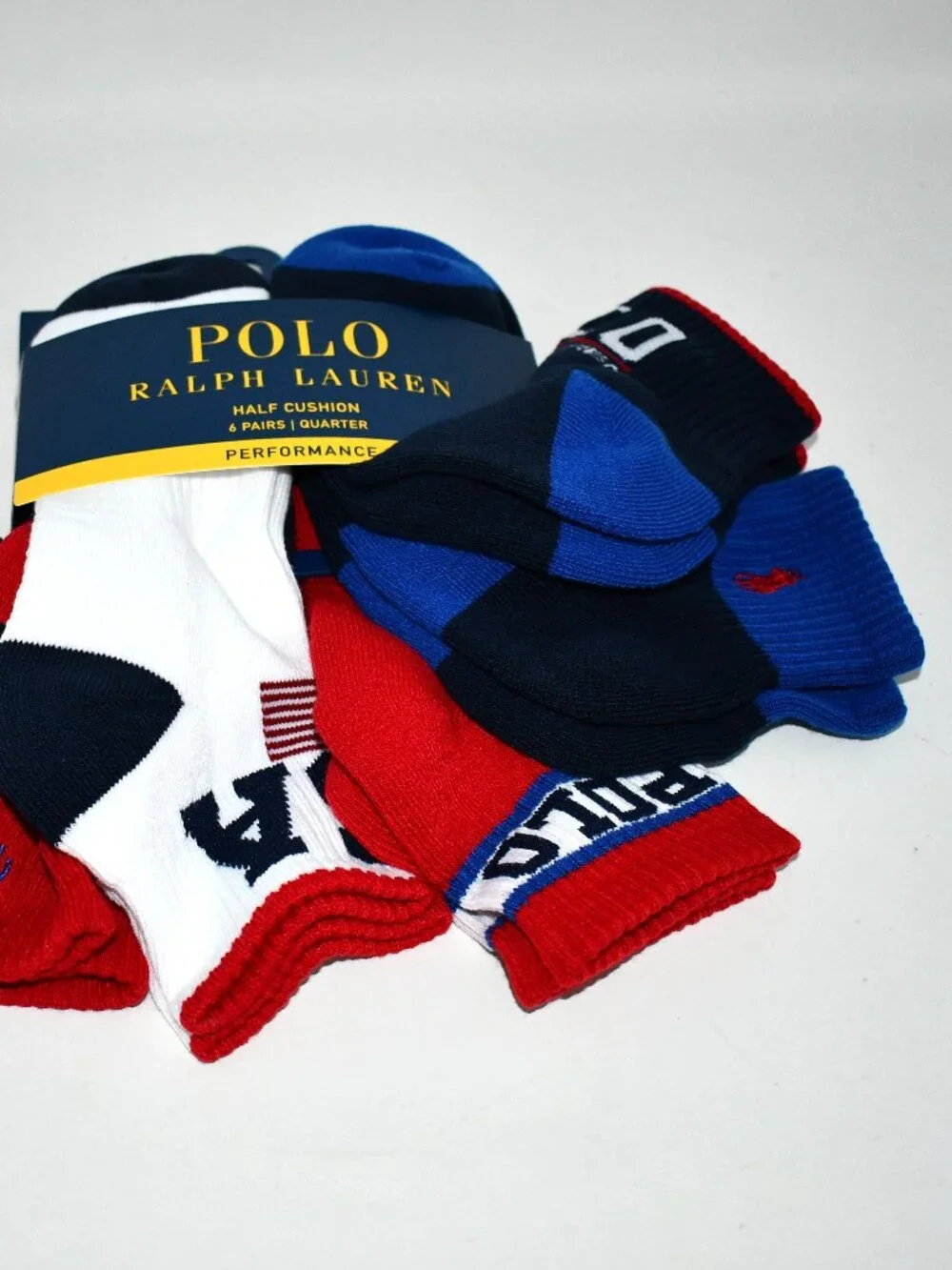 Polo Ralph Lauren 6-pack quarter length socks Rugby stripes w flag & USA #824681